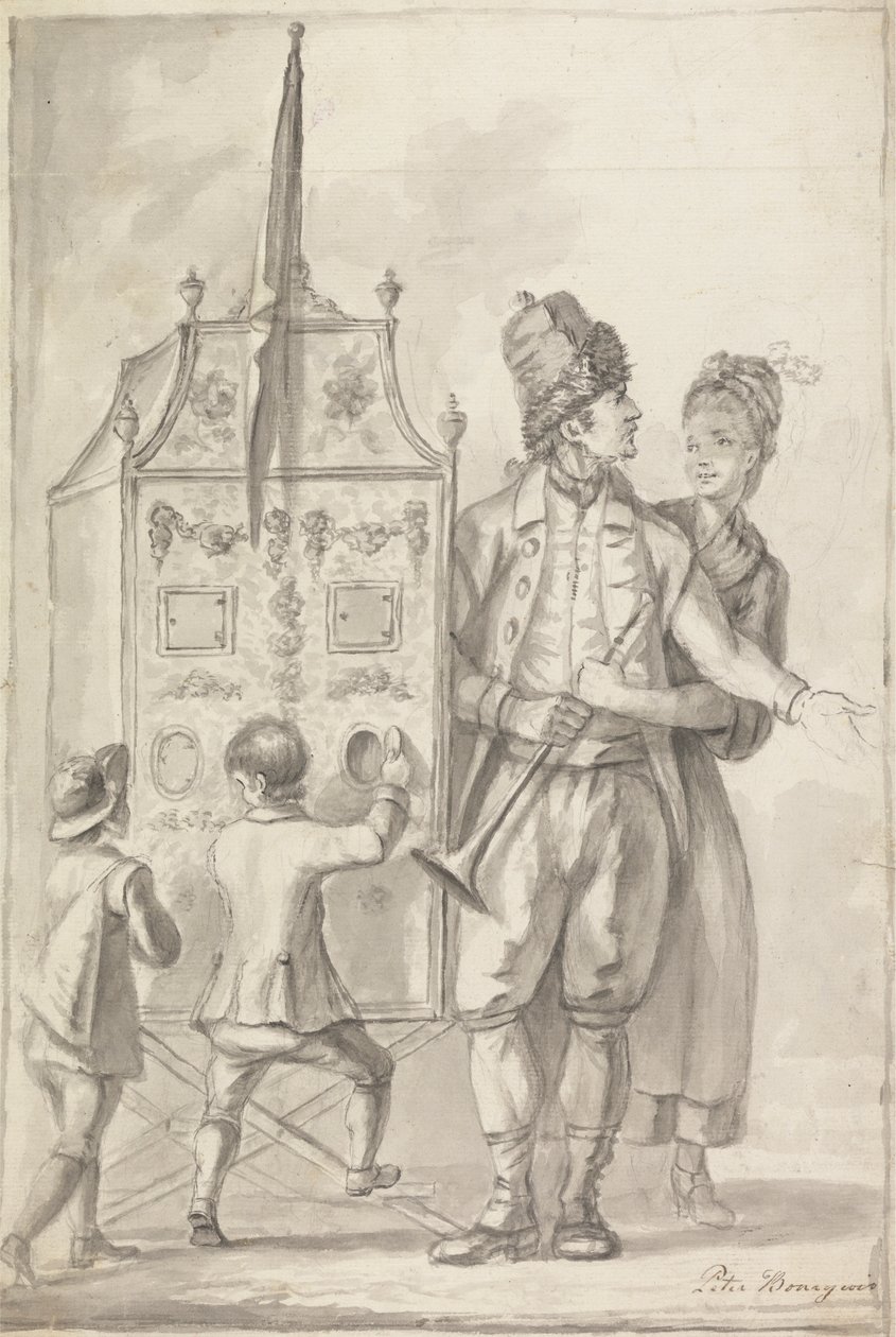 Study of a Peep Show with Two Attendant Figures and Two Children by Sir Peter Francis Bourgeois