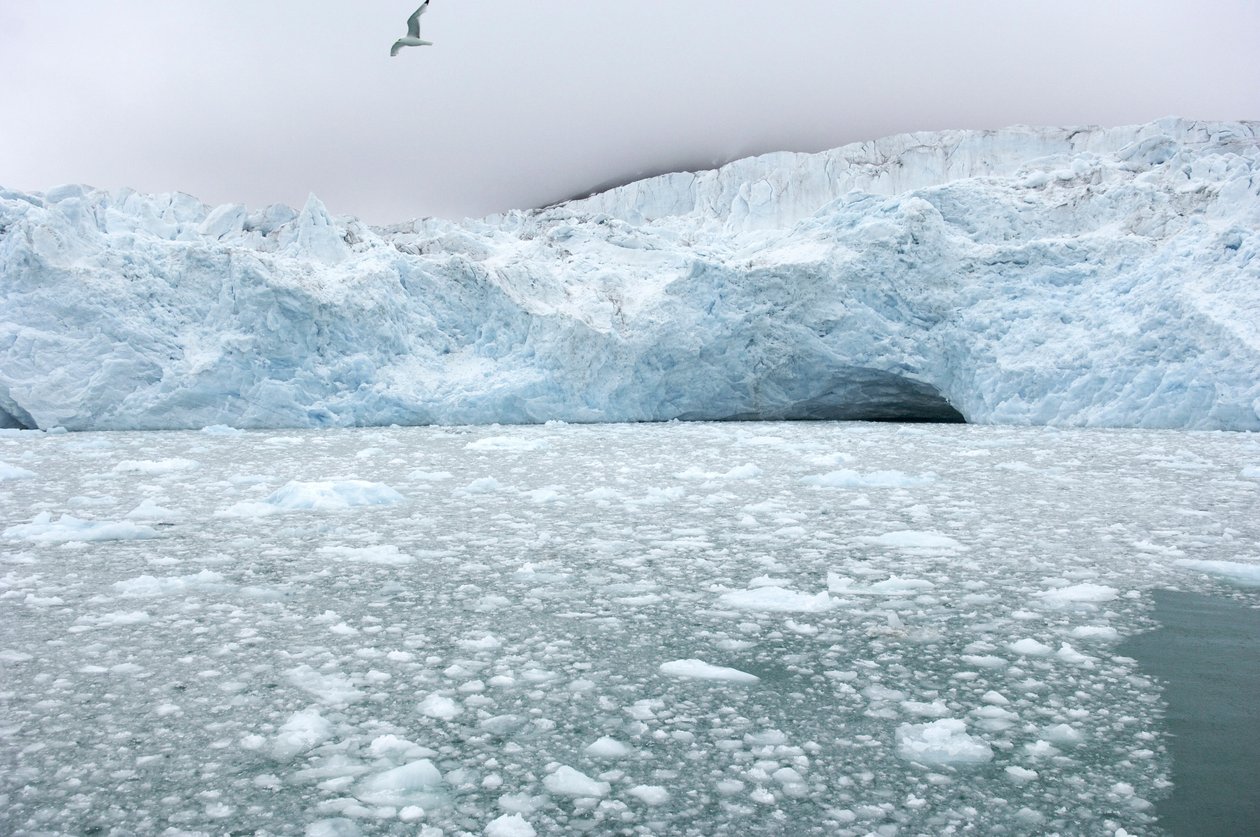 Ice chunks from nearby glaciers float in the Arctic sea, Svalbard ...