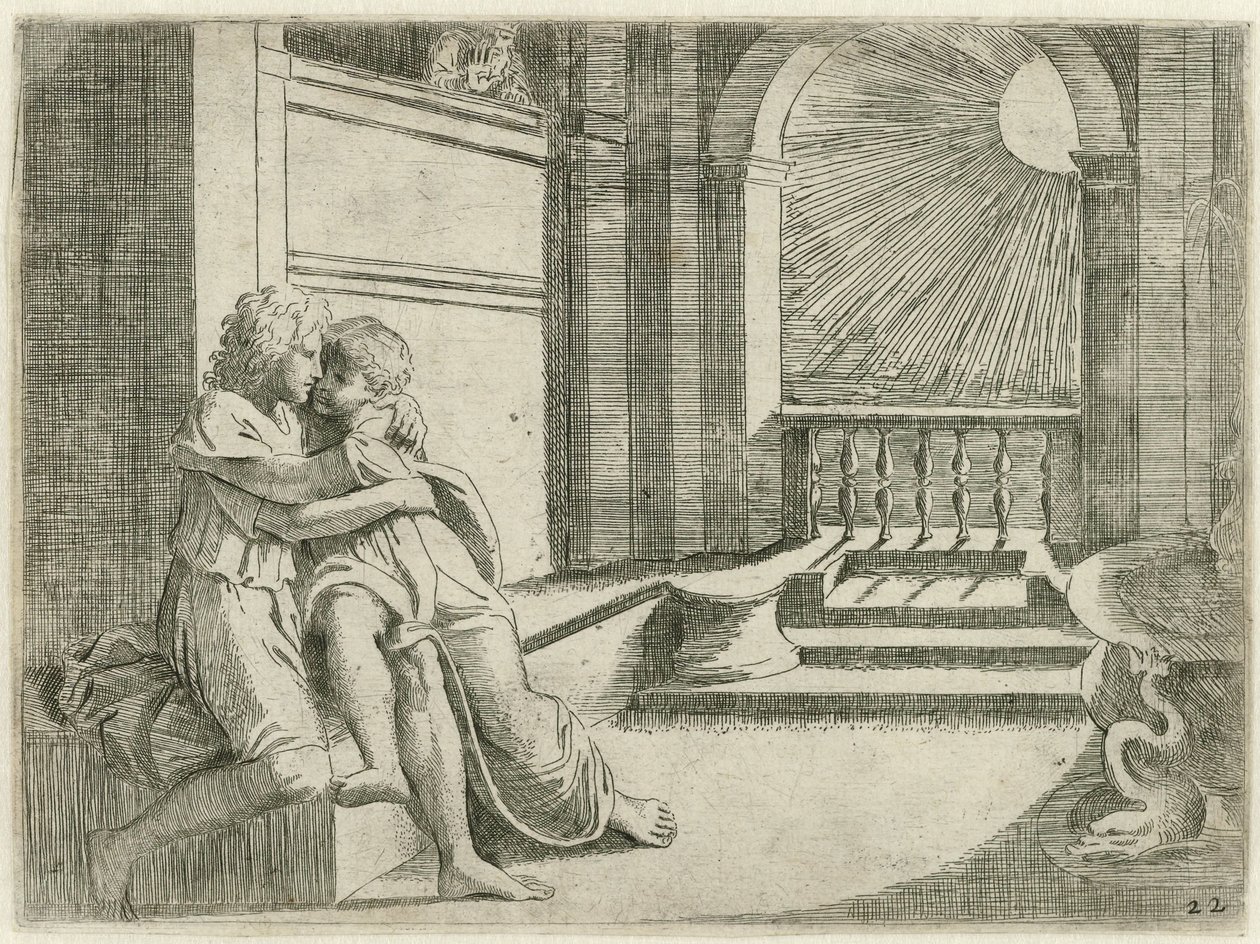 Abimelech Sees Isaac Caressing Rebekah (Biblical Scenes, Historia del Testamento Vecchio) by Sisto Badalocchio