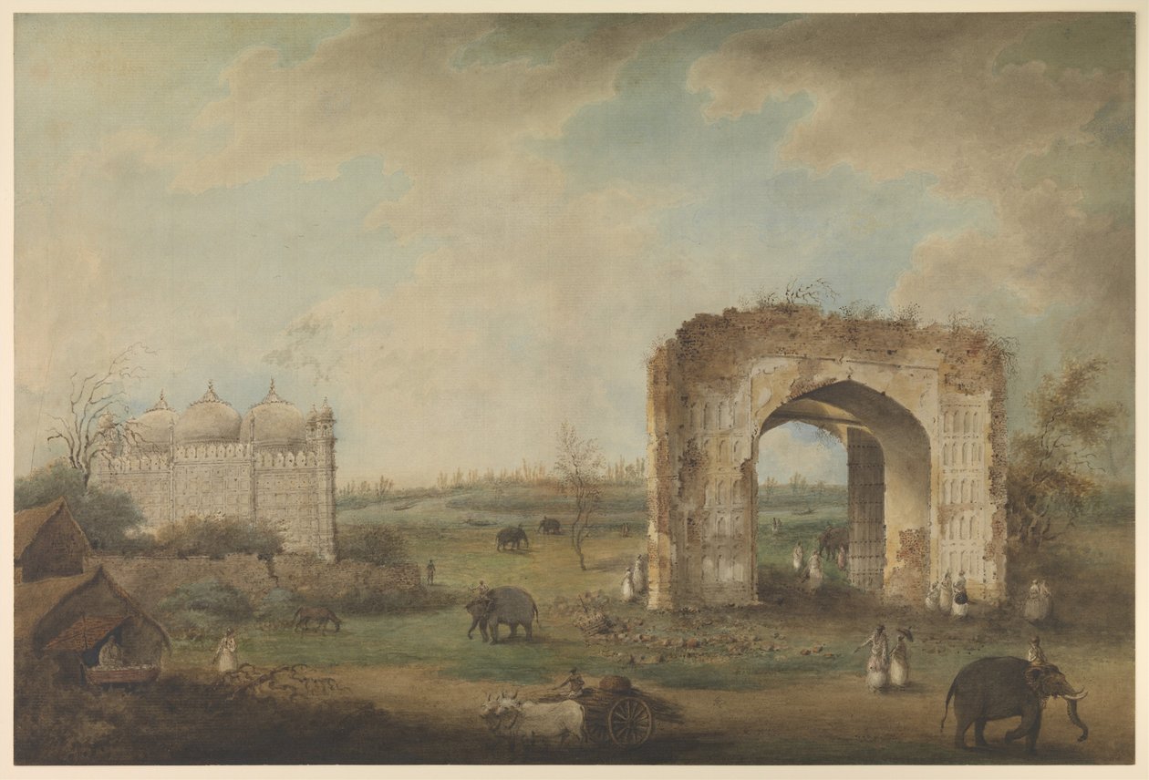 View of a Mosque and Gateway at Motijhil, c.1814-23 by Sita Ram (attr. to)