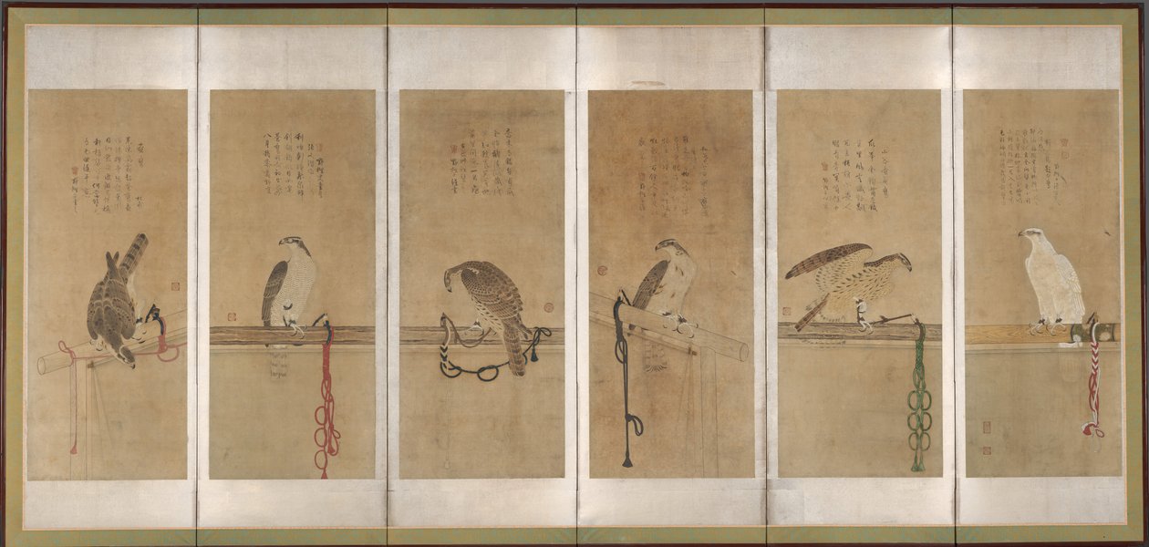 Tethered Hawks, Before 1606 by Soga Chokuan