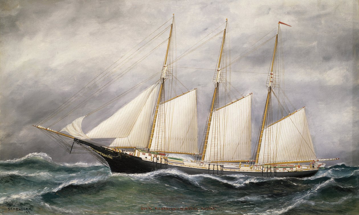 The schooner 'Robert Ingle Carter', at full sail, launched in 1891 in ...