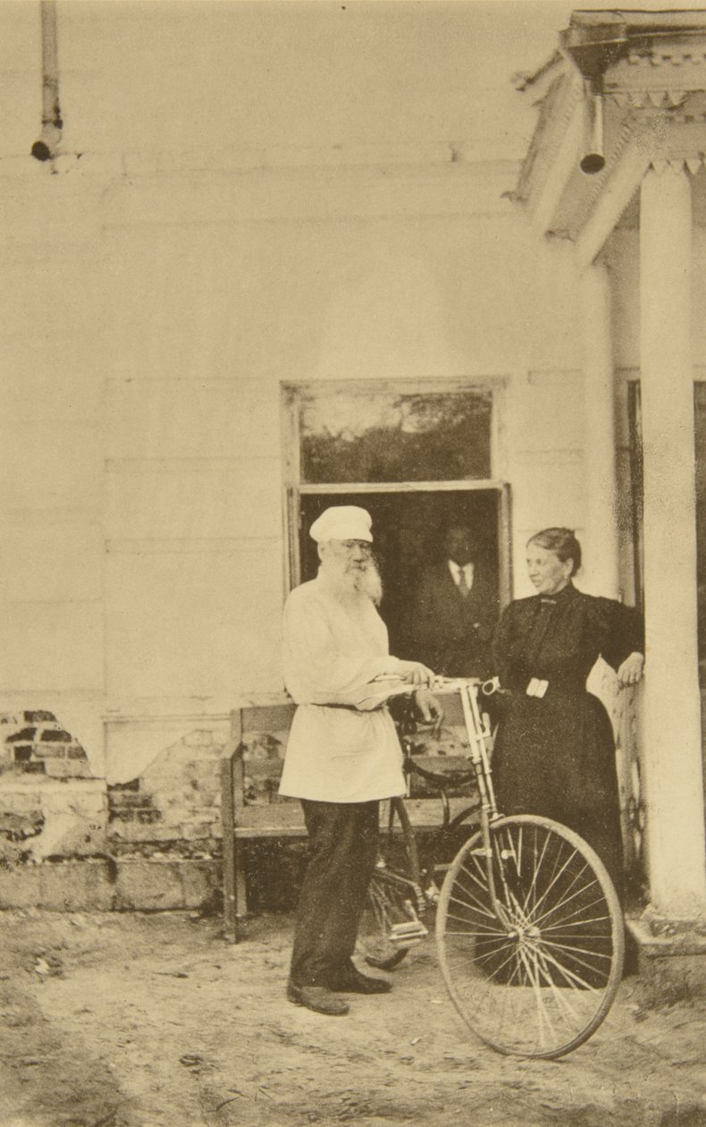 Russian author Leo Tolstoy with a bicycle, Russia by Sophia Andreevna Tolstaya