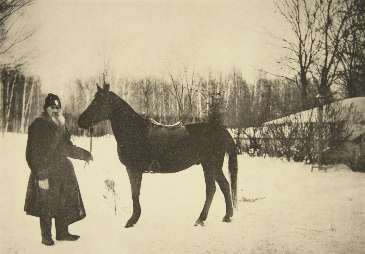 Russian Author Leo Tolstoy with a Horse, Yasnaya Polyana, Near Tula, Russia by Sophia Andreevna Tolstaya