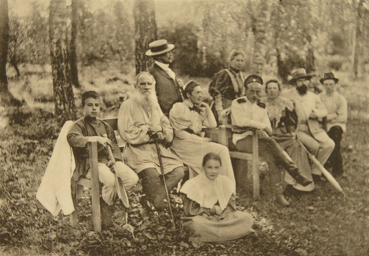 Russian Author Leo Tolstoy with Guests, Yasnaya Polyana, near Tula, Russia, 1895 by Sophia Andreevna Tolstaya