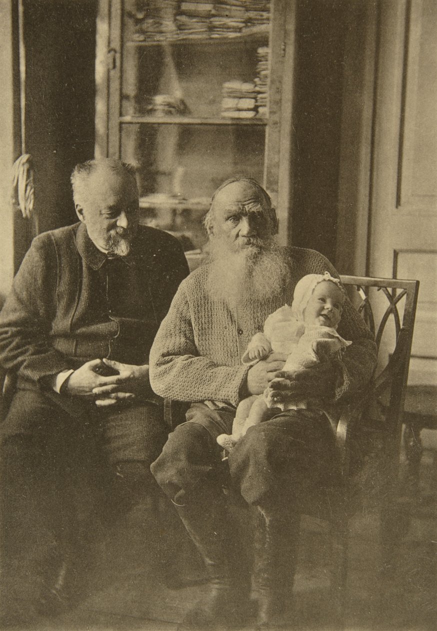 Russian Author Leo Tolstoy with His Son-in-Law and Granddaughter, Russia by Sophia Andreevna Tolstaya