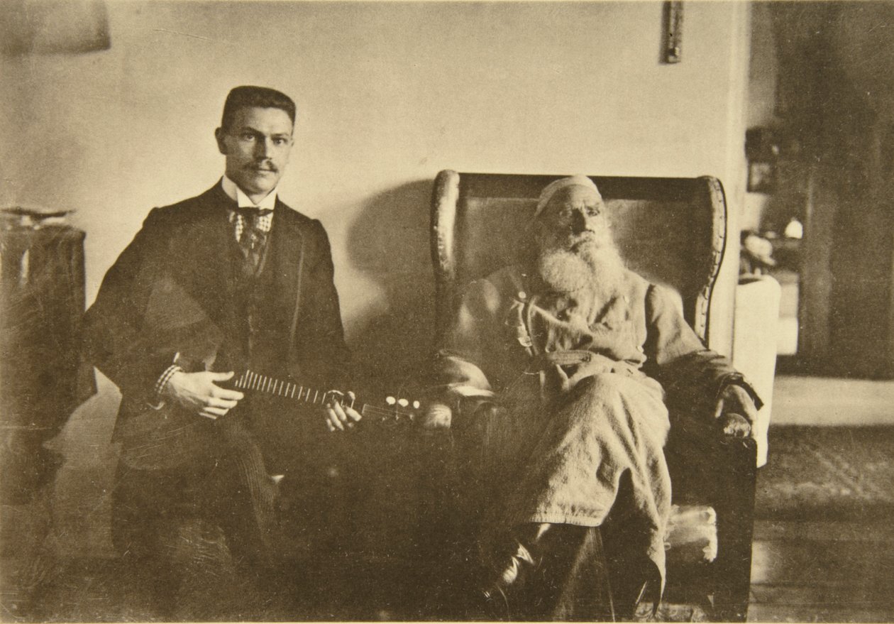 Russian Author Leo Tolstoy with the Balalaika Player Boris Troyanovsky, Russia by Sophia Andreevna Tolstaya