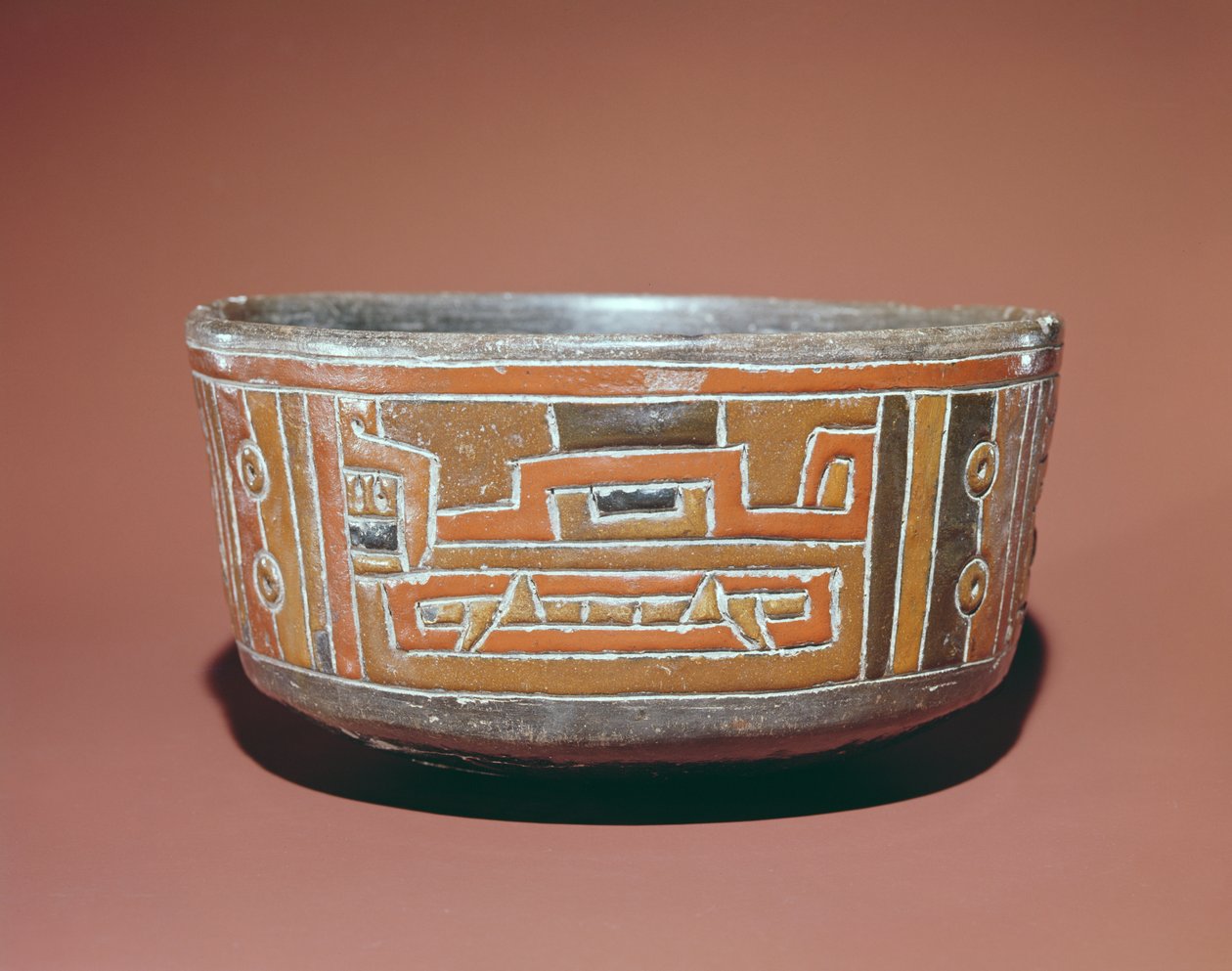 Bowl decorated with the head of a jaguar, pre-columbian by South American School