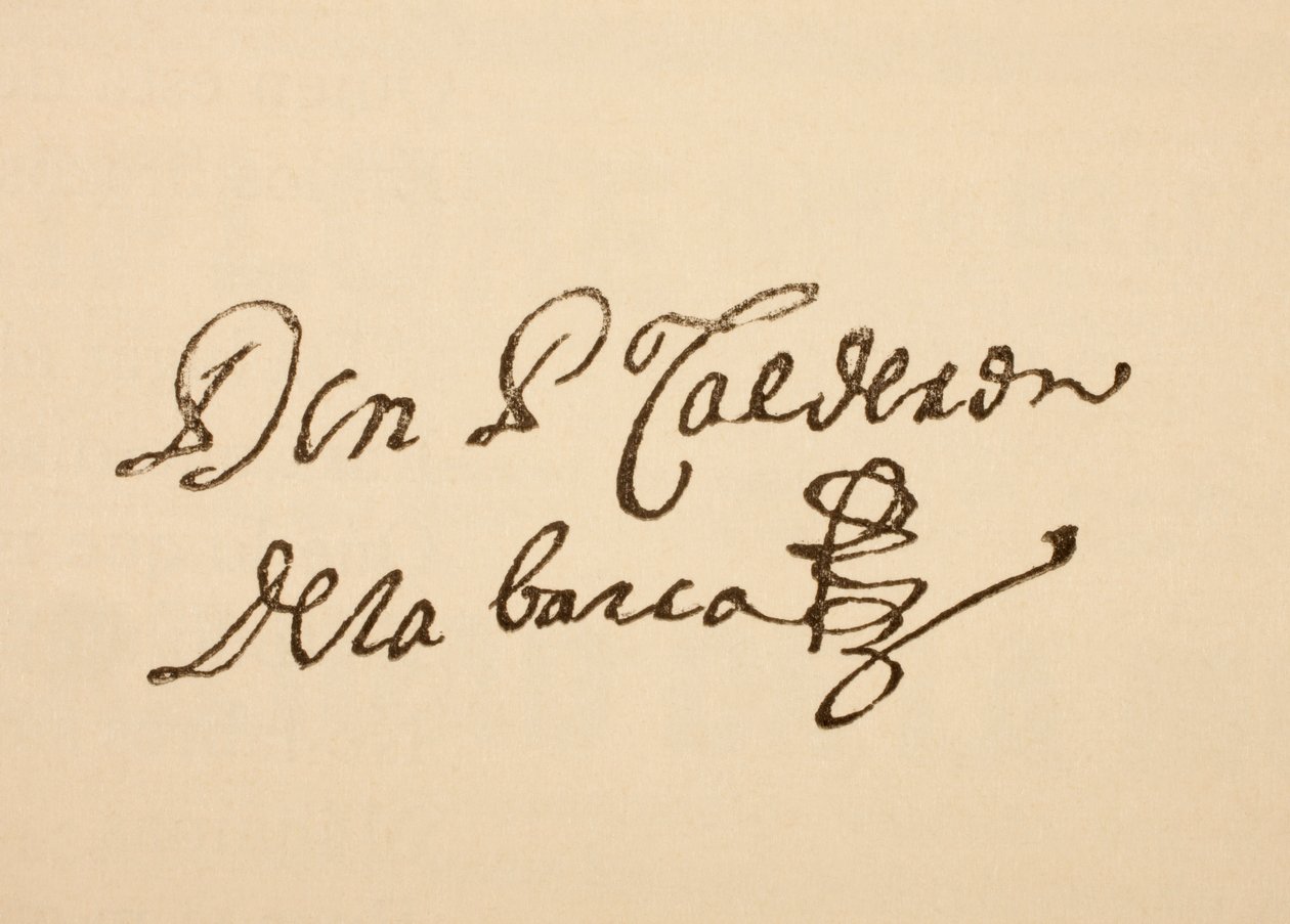 Signature of Spanish Dramatist Pedro Calderon de la Barca, from 