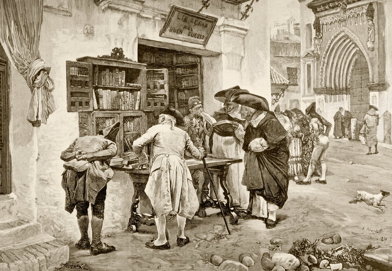 The Bibliophiles, after a painting by Jimenez Aranda, from 