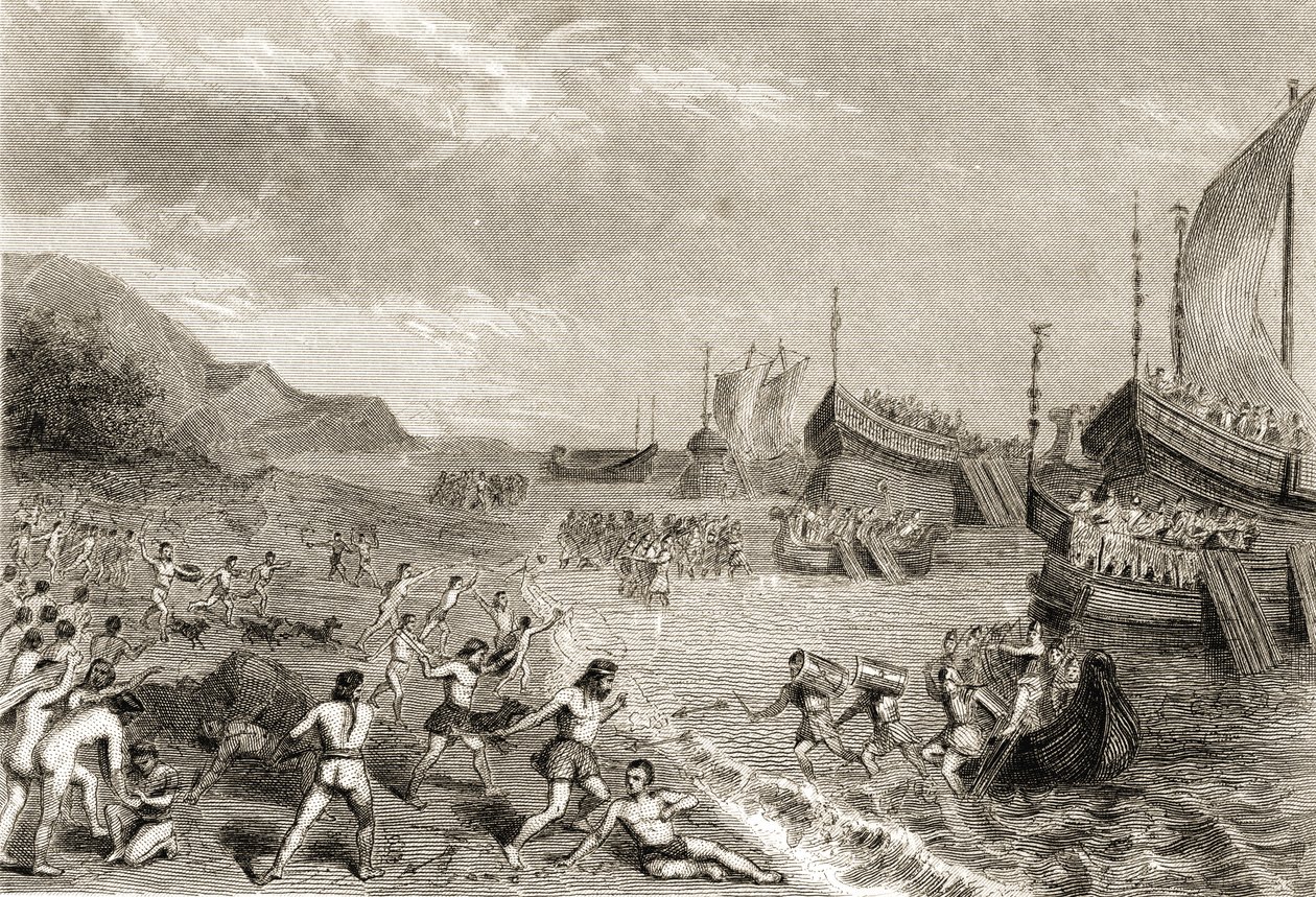 The Romans landing on the Island of Mallorca in 123 BC by Spanish School