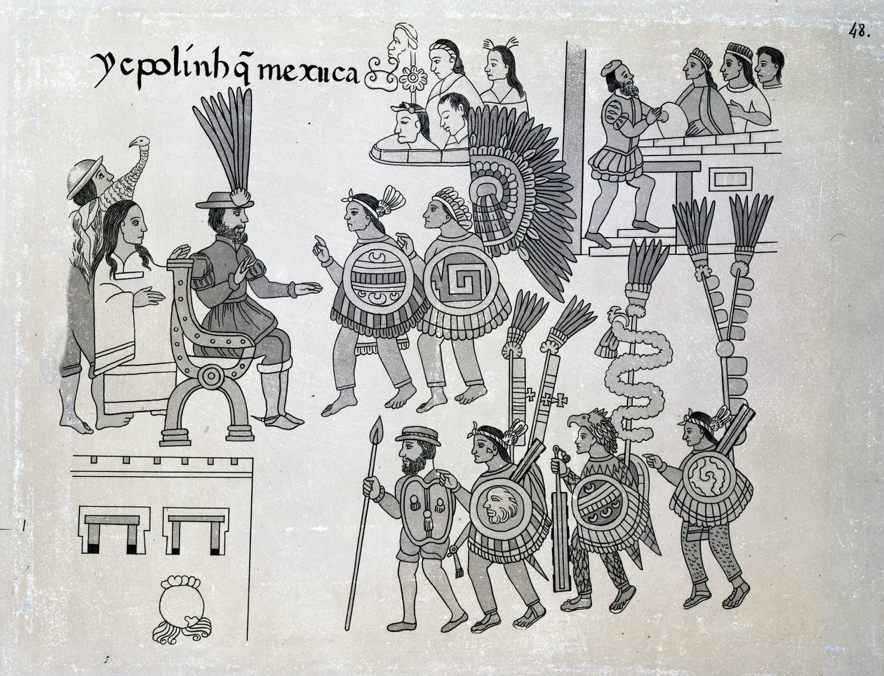 The last Aztec Emperor Cuauhtemoc surrenders, plate from 