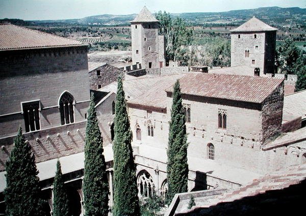 View of the Monastery of Santa Maria de Poblet, founded in 1149 and restored in 1940 by Spanish School