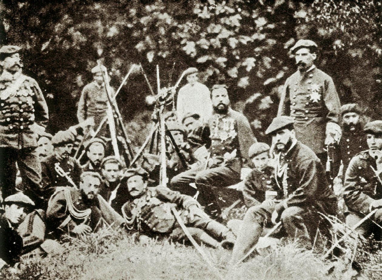 Third Carlist War (1872-1876): Charles de Bourbon, Duke of Madrid, surrounded by his defenders (photograph) by Spanish Photographer