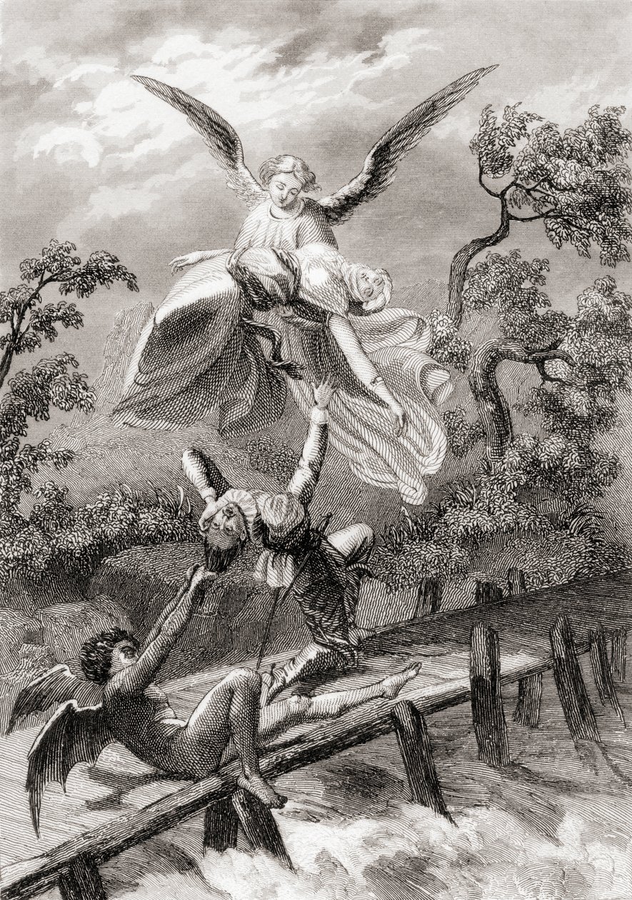 Amina is Carried Away by an Angel Whilst the Devil Captures the Sacristan of Albaicin by Spanish School
