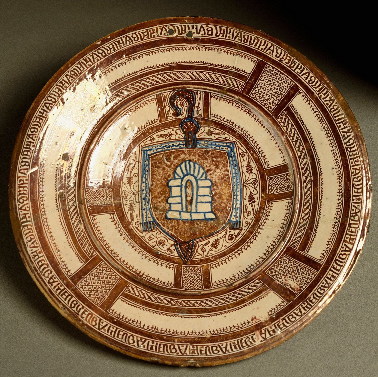 Blazon of the abbot of Poblet, Ceramic plate, Valencia, Spain by Spanish School