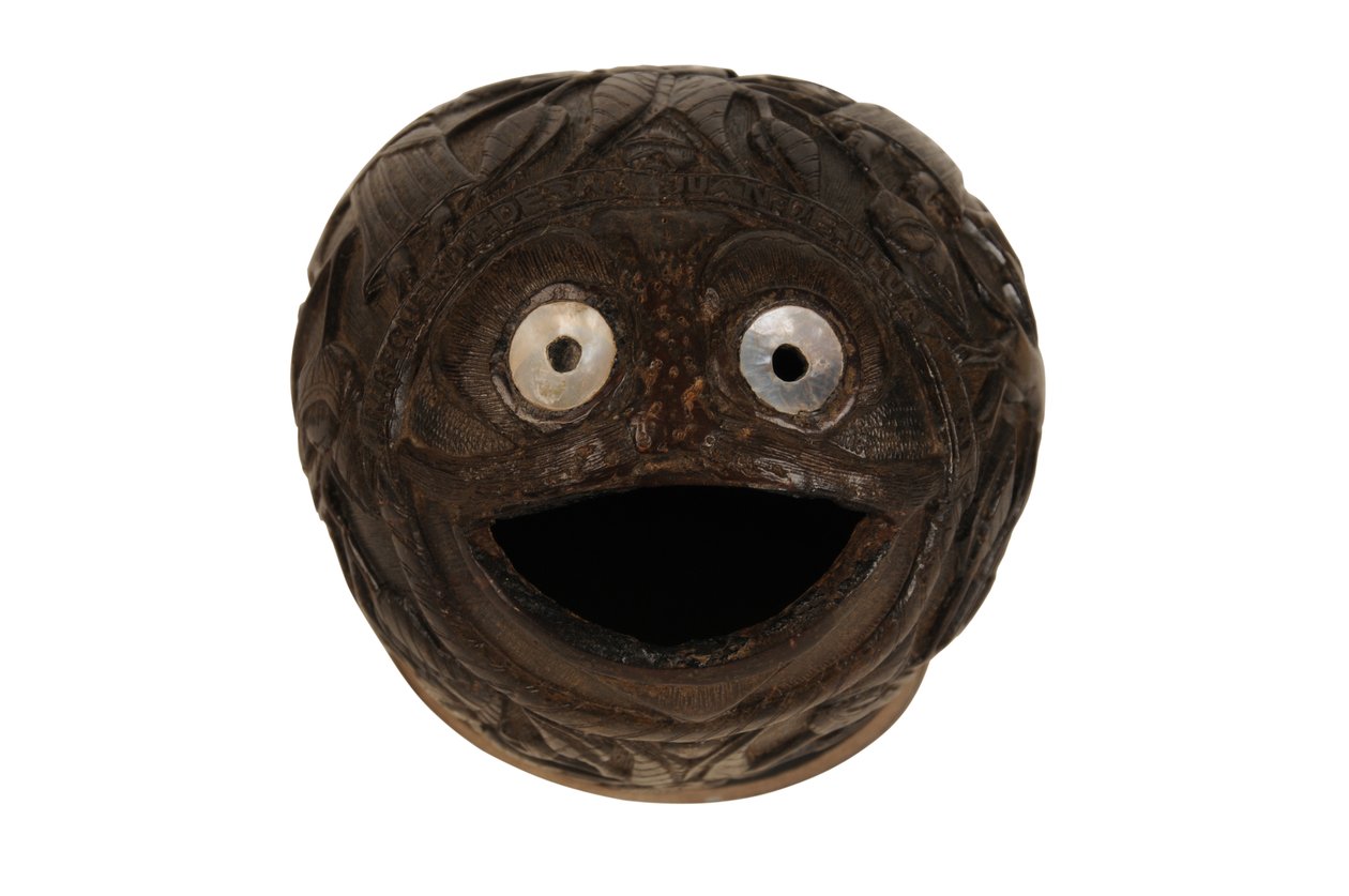 Carved Coconut Money Box Bugbear, Spanish Colonial, c.1800 by Spanish School