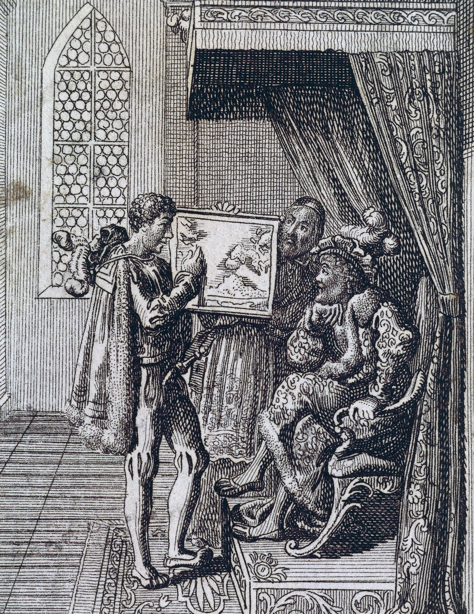 Christopher Columbus offering his services to the King of Portugal by Spanish School