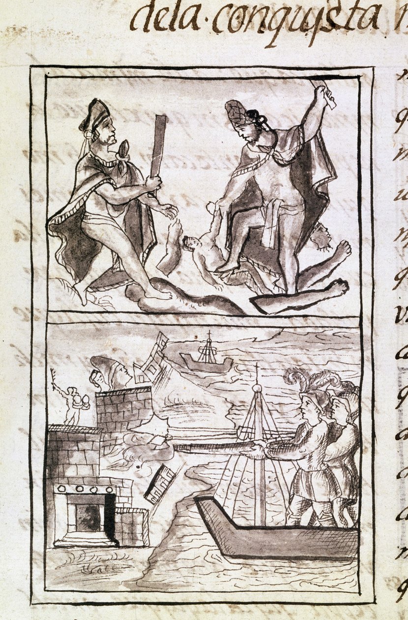 Codex of the Conquest of Mexico: Quauhtenco and Mayenatzin Punish Traitors by Spanish School