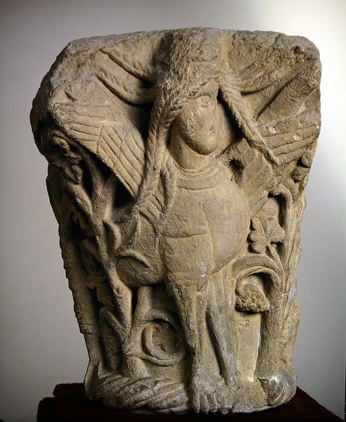 Double Capital Depicting a Sphinx with Braided Hair by Spanish School