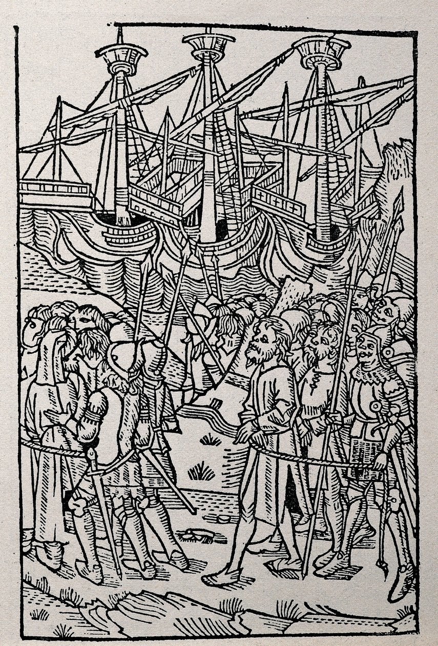 Engraving in History of Vespasian, printed in 1495 in Zaragoza by Spanish School
