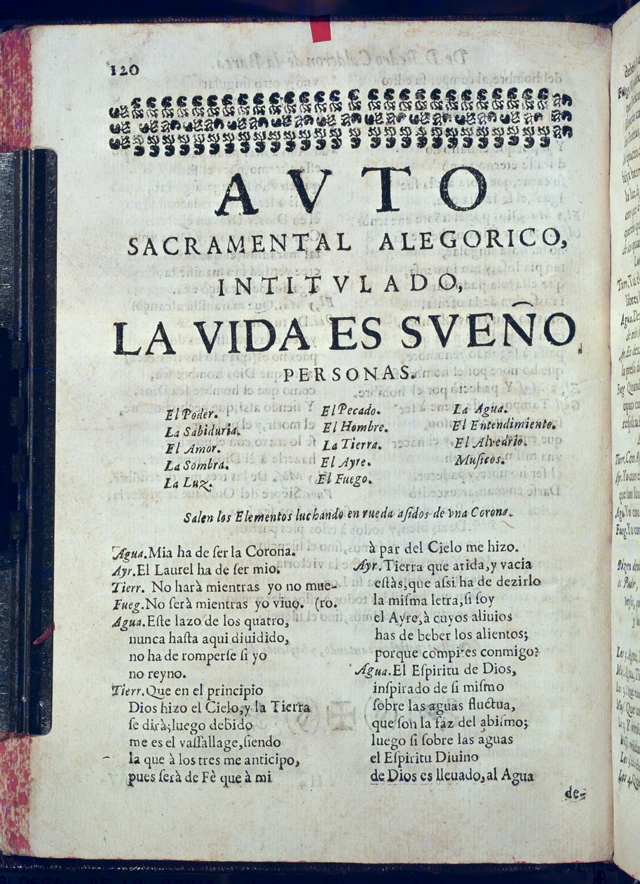 First page of La Vida es Sueno from Los Autos Sacramentales by Pedro Calderon de la Barca, 1690 by Spanish School