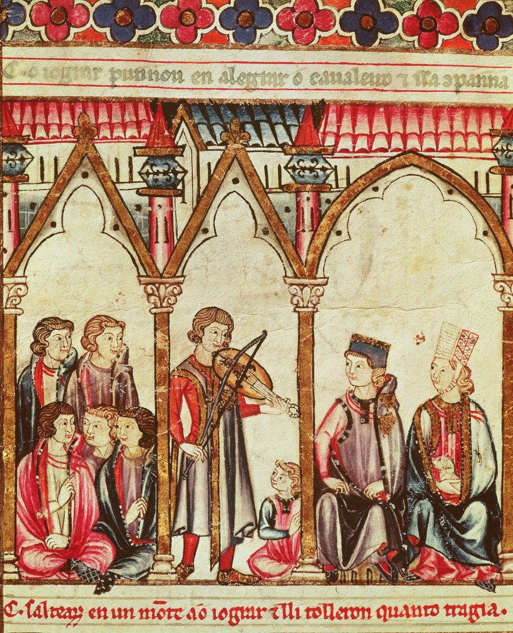 Group of Troubadours, illustration from Cantigas de Santa Maria, made under the direction of Alfonso X (The Wise) King of Castille and Leon (1221-84) by Spanish School