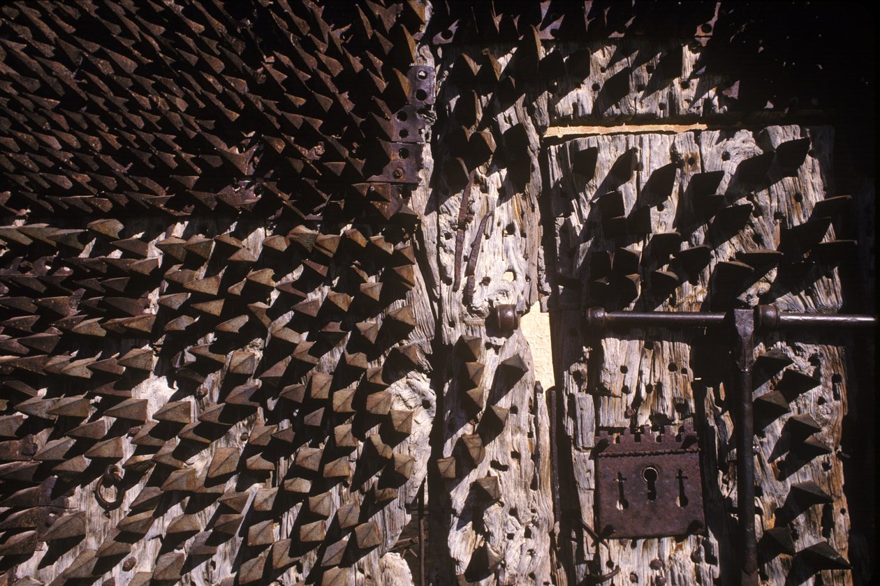 Metal spikes embedded in a castle door by Spanish School