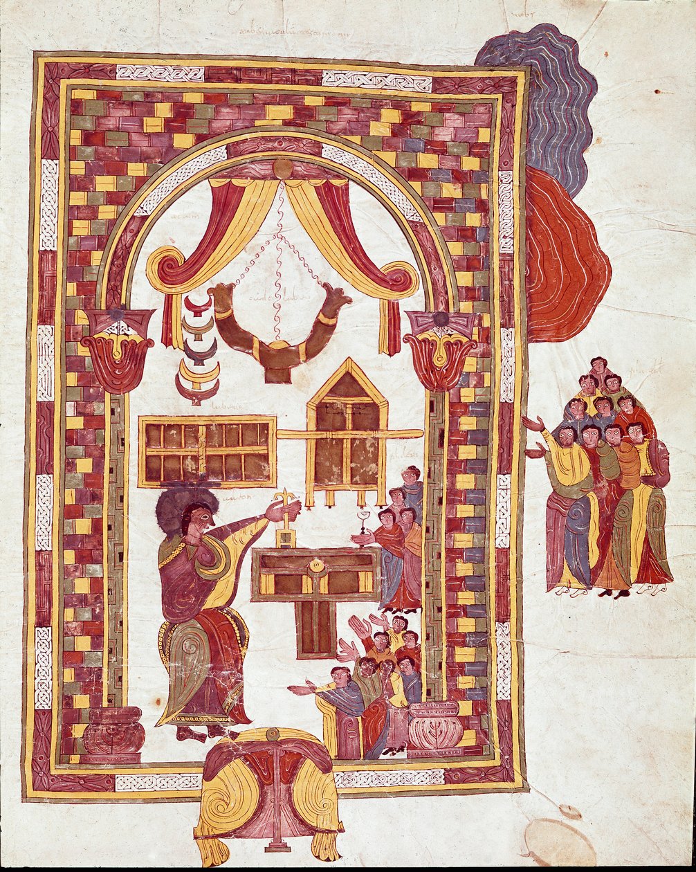 Mozarabic Art: the temple of Jerusalem, Aaron is represented as a high priest before an altar by Spanish School