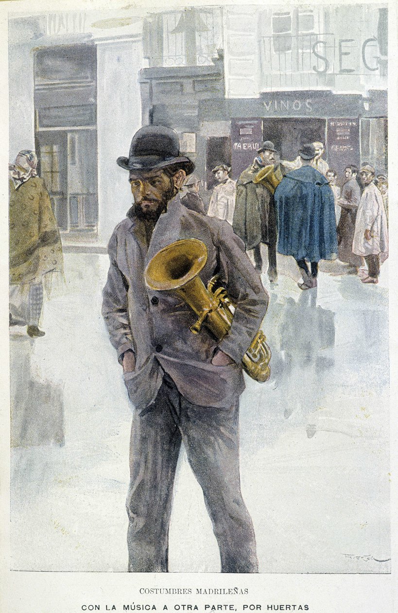 Music in the streets: musician - beggar in Madrid by Spanish School