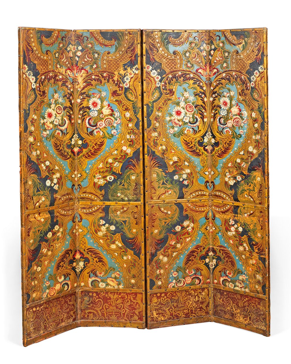 Polychrome decorated four-fold screen by Spanish School