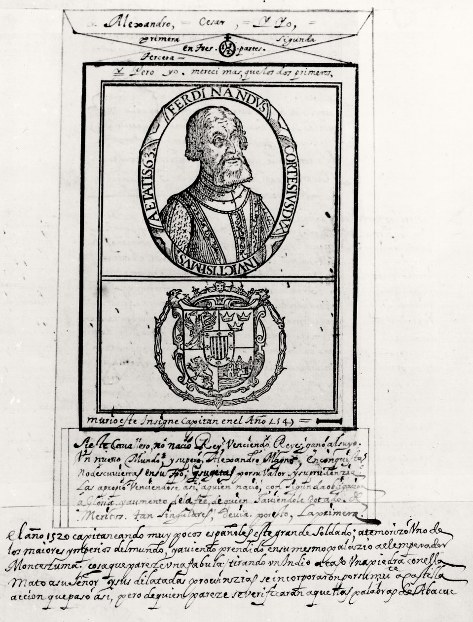 Portrait of Hernando Cortes (1485-1547) and His Arms by Spanish School