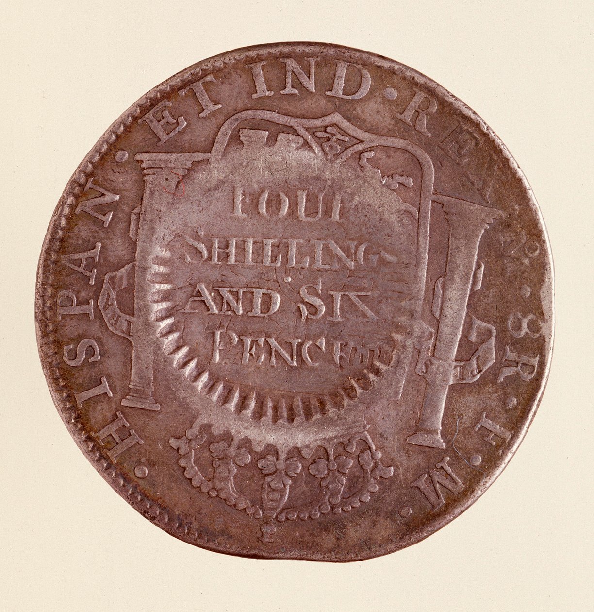 Silver Coin (8 Reales) from Spain: Reign of Charles III (1777 with Countermark of 1787) by Spanish School