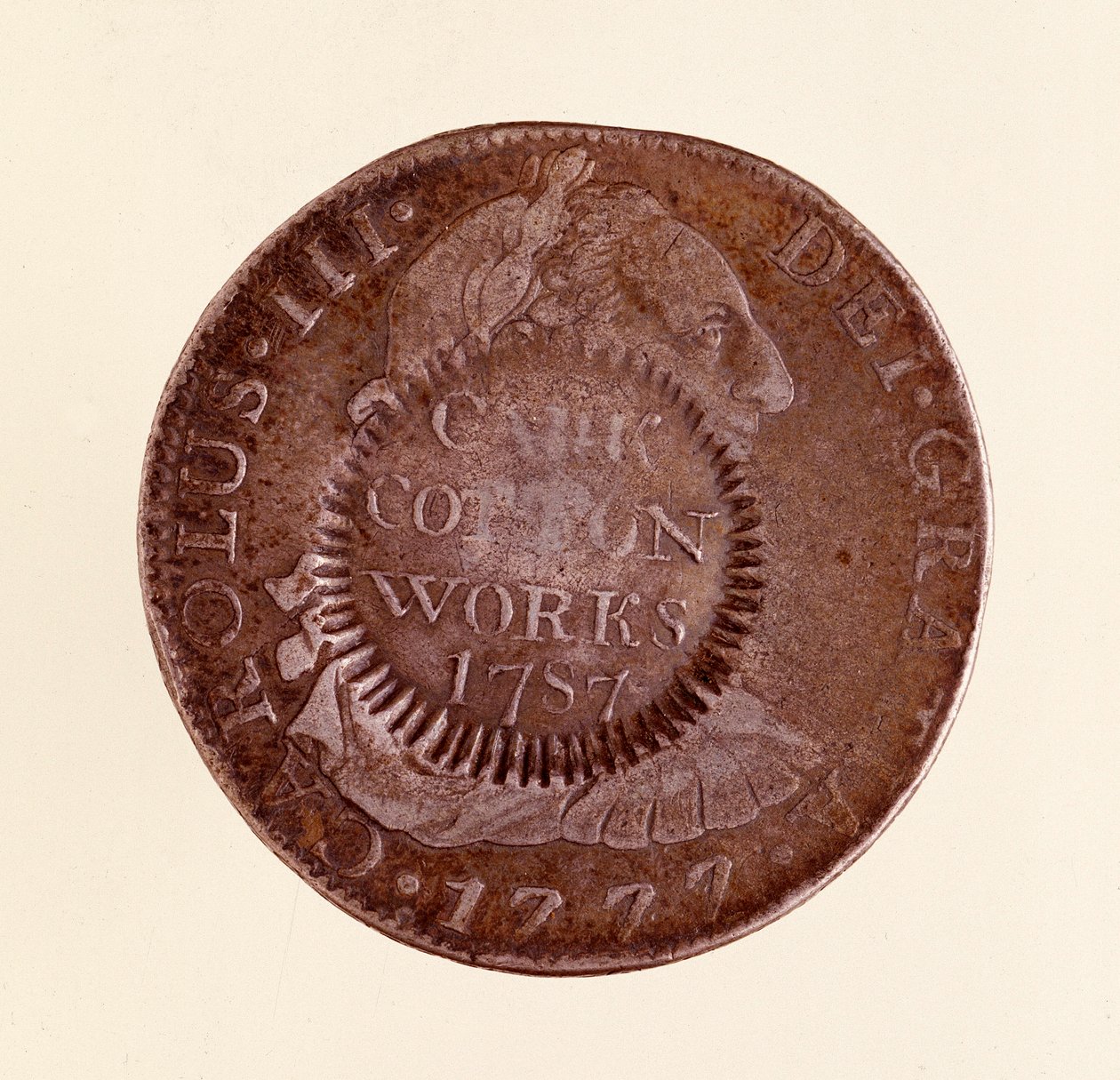 Silver Coin (8 Reales) from Spain: Reign of Charles III (1777 with Countermark of 1787) by Spanish School