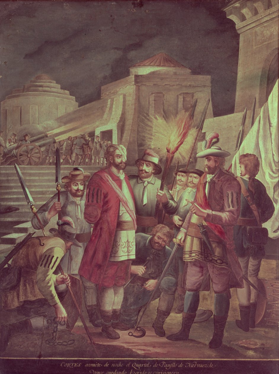 The Conquest of Mexico: Hernando Cortes Attacks the District of Panfilo Narvaez by Night by Spanish School