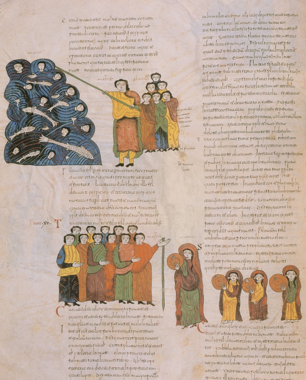 The Crossing of the Red Sea and the Dance of the Hebrew women to the sound of the tambourines of Moses and his accompanists, from the Visigothic-Mozarabic Bible of St. Isidores, A.D. 960 by Spanish School