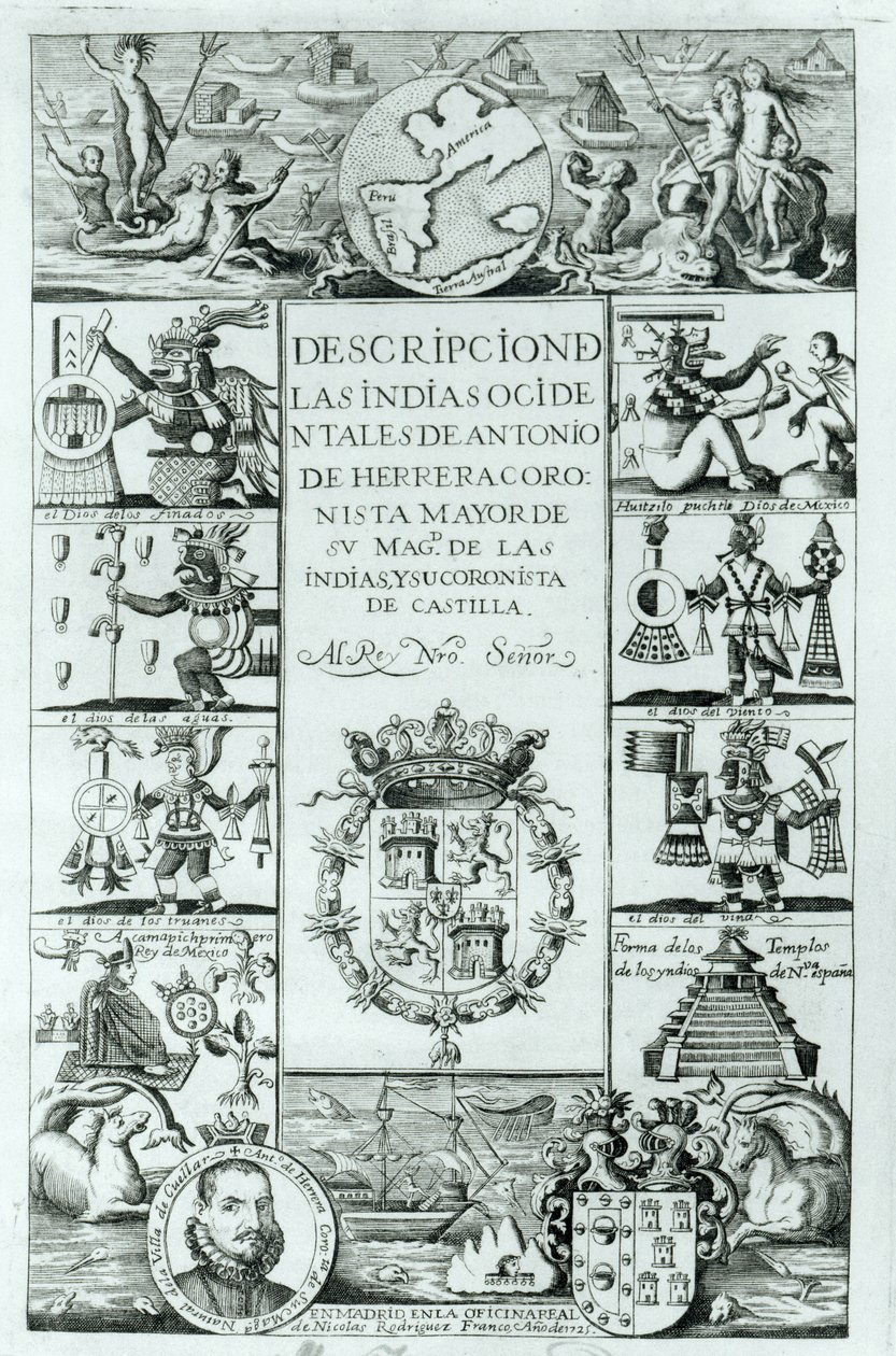 Title Page of Descripcion de las Indias Ocidentales by Antonio de Herrera y Tordesillas, Madrid Edition, 1725 by Spanish School