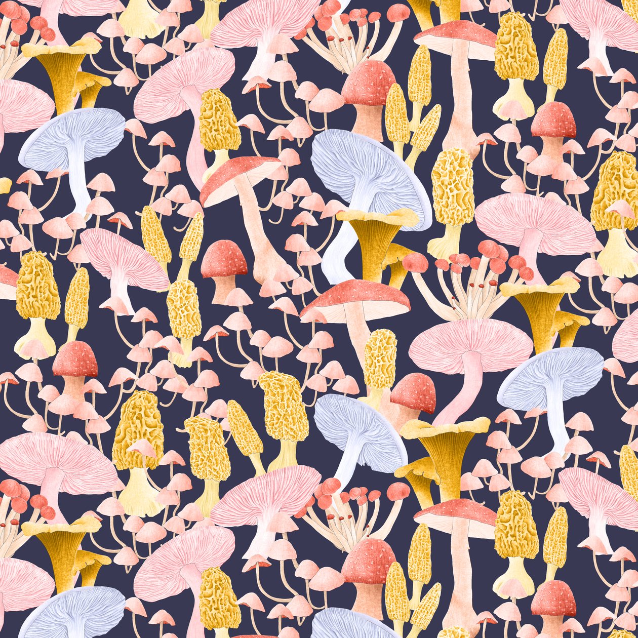 Mushroom Medley Pattern Dark, 2022 by Stacy Hsu
