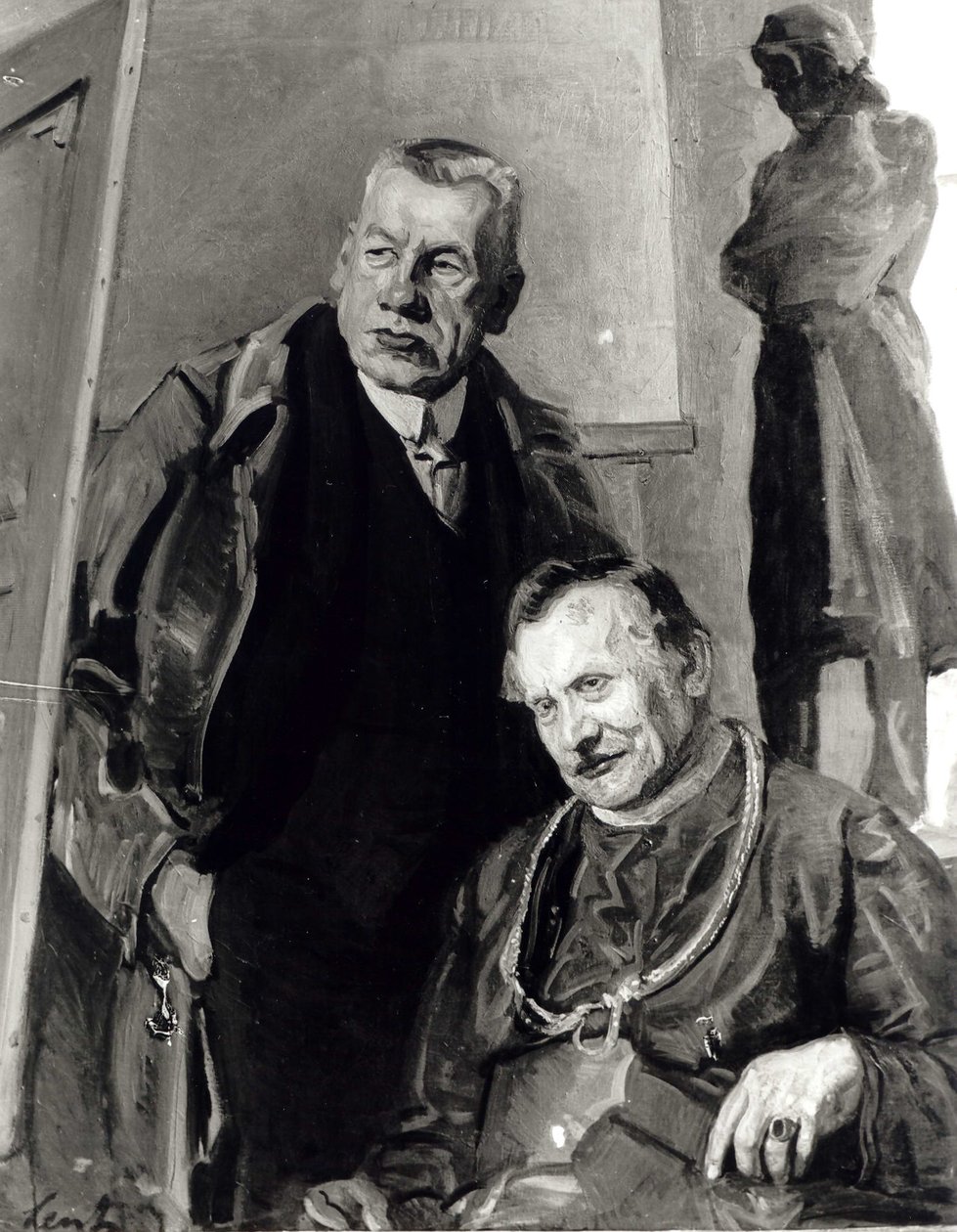 In the Studio - Self-portrait with Reverend Mrozowski by Stanisaw Lentz