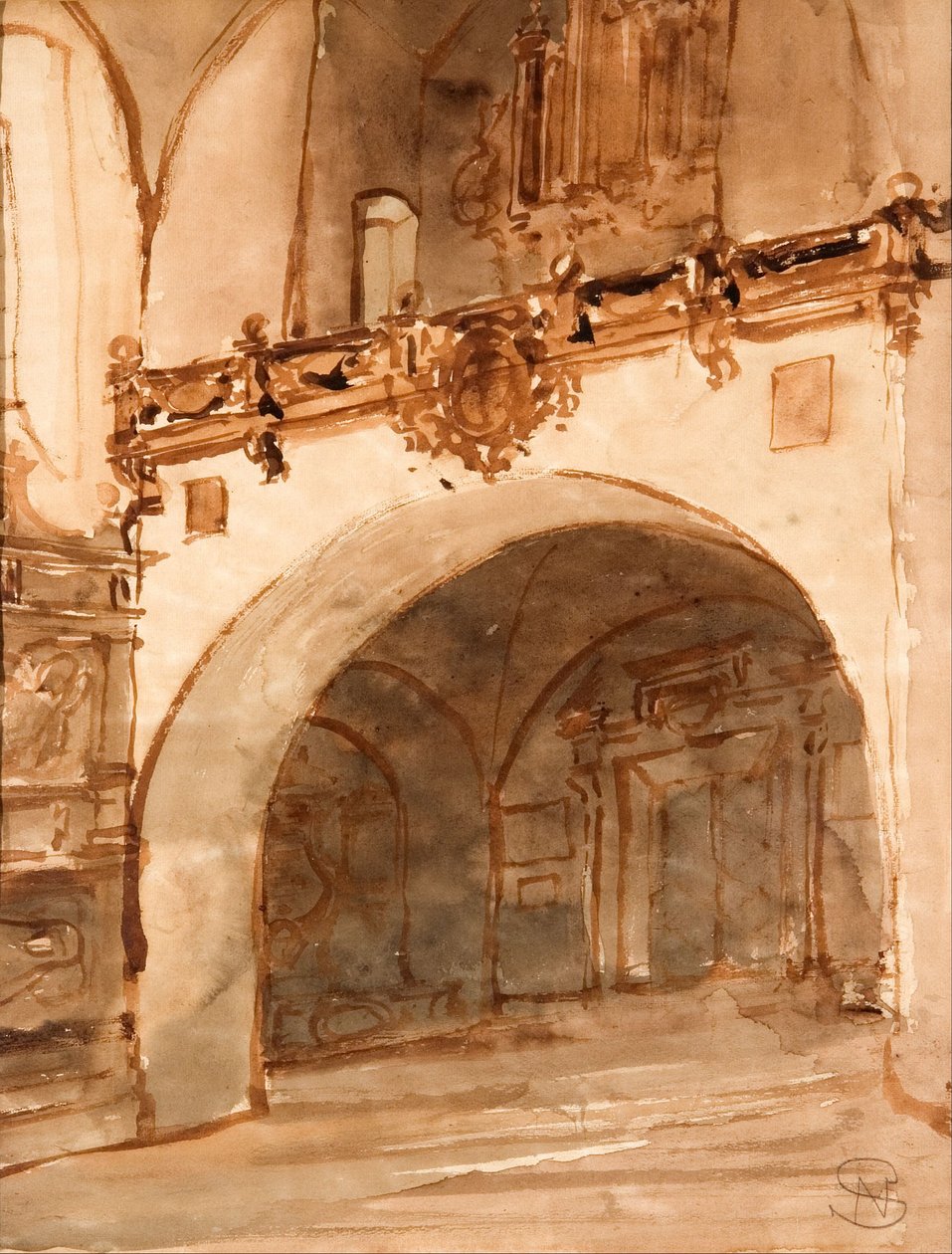 Interior of a Church. View of the Vestibule and Choir Loft by Stanisław Noakowski