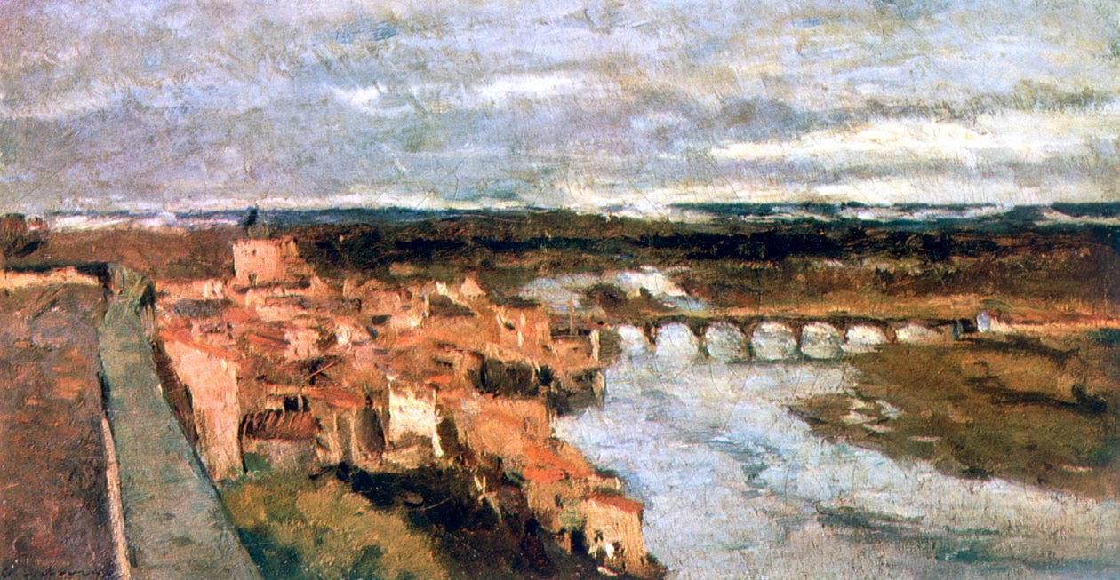 Landscape with Village and Bridge by Stanislas Lepine