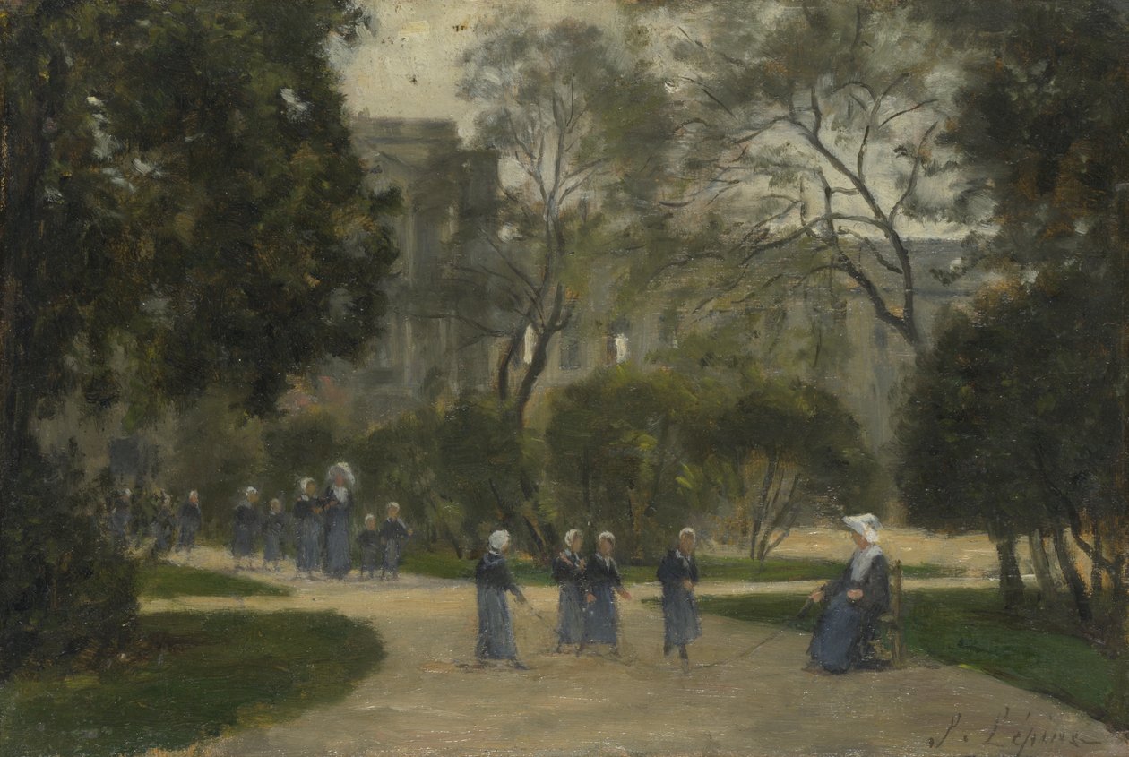 Nuns and Schoolgirls in the Tuileries Gardens, Paris, 1870s-1880s by Stanislas Lepine