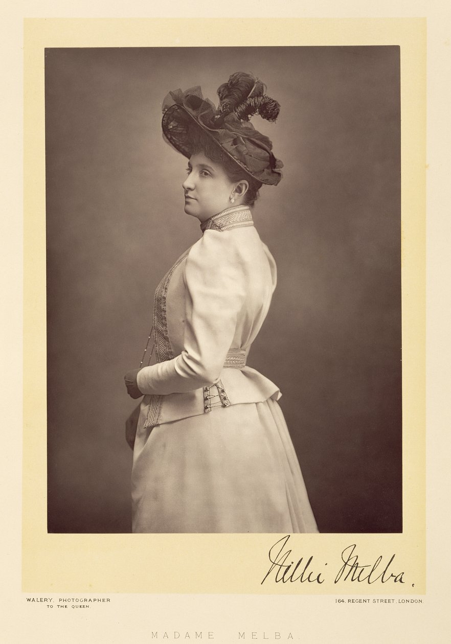 Dame Nellie Melba, operatic soprano, portrait photograph by Stanislaus Walery