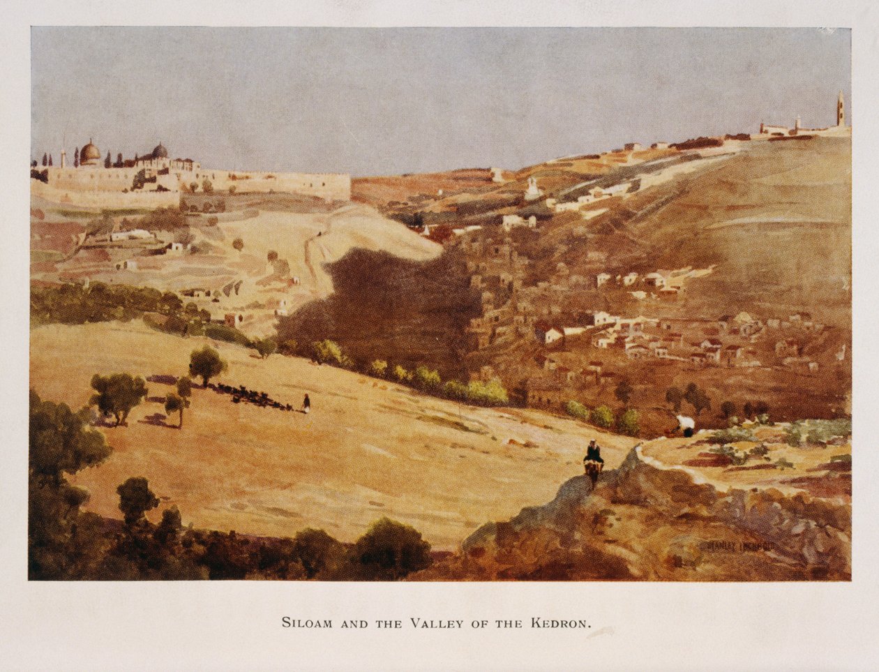 Watercolour by Stanley Inchbold, depicting the Kidron Valley, in Jerusalem, Palestine 1906 by Stanley Inchbold