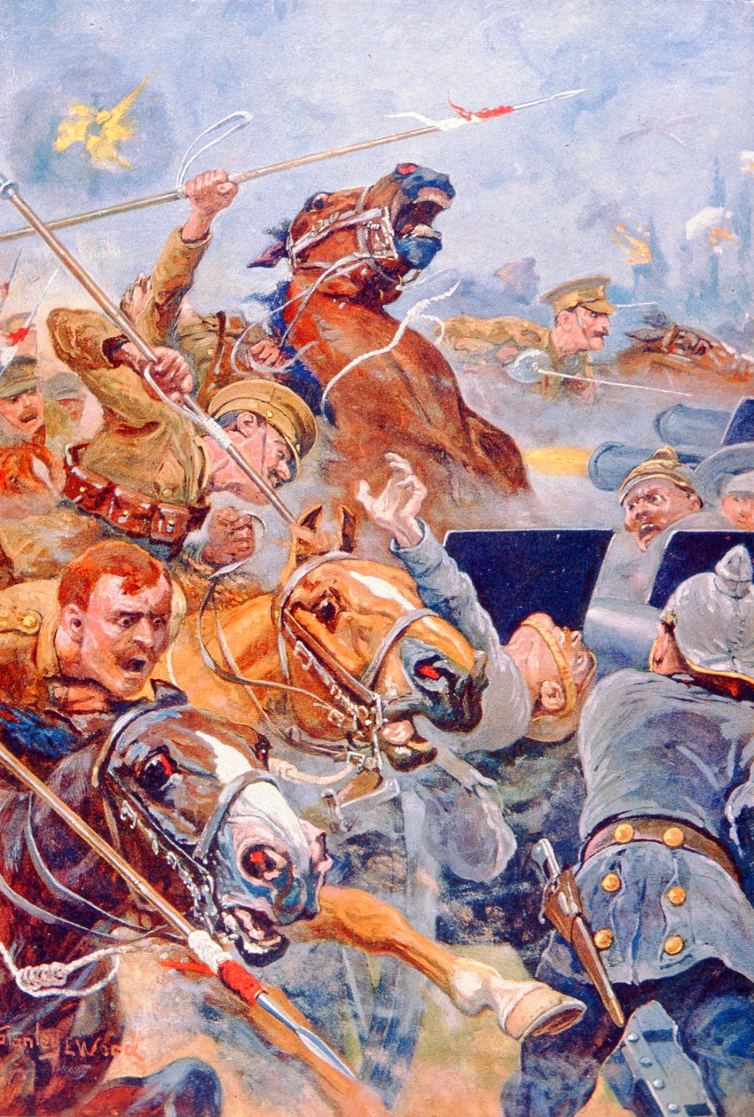 The Charge of the 9th Lancers during the Retreat from Mons by Stanley L. (after) Wood