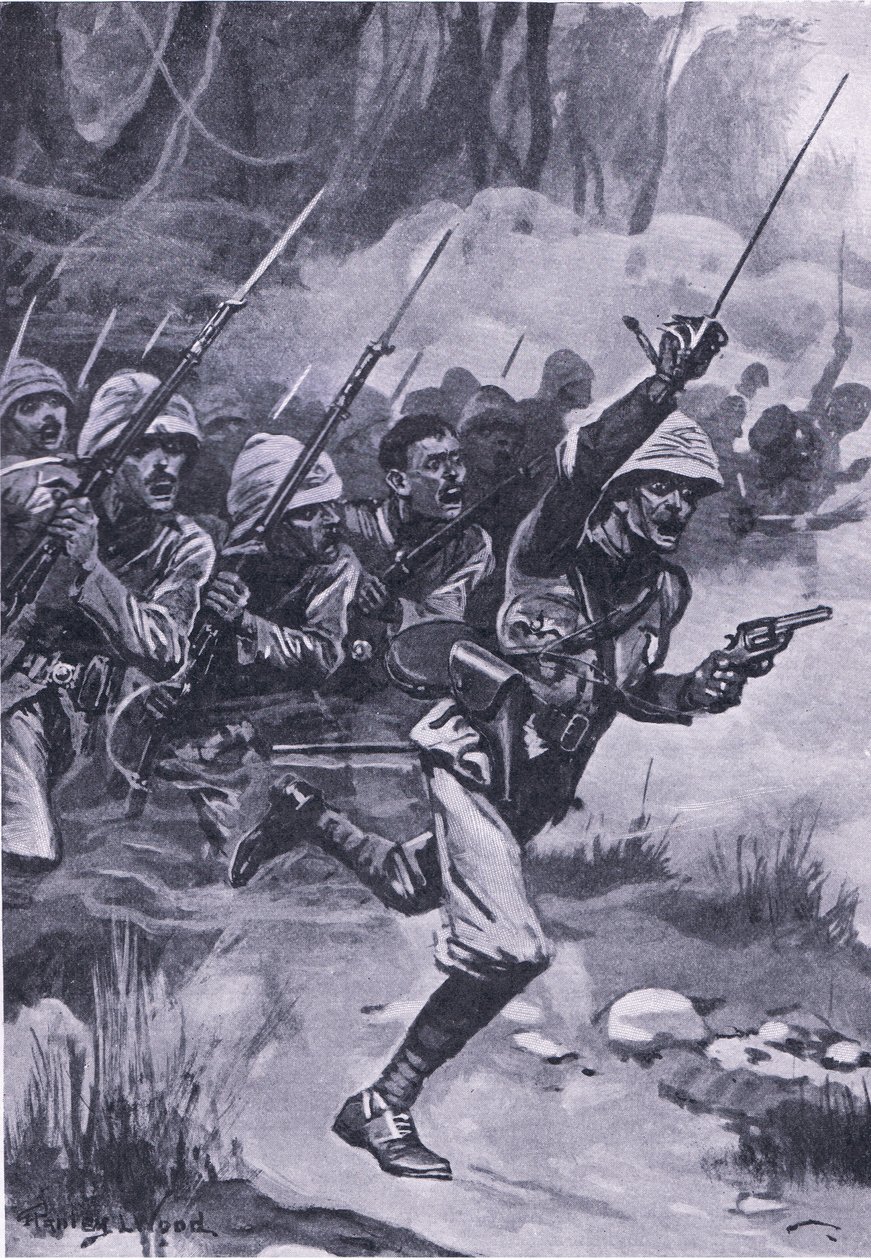 British charging the Ashantis at Amoaful, 31st January 1874 by Stanley L. Wood