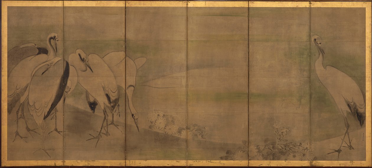 Cranes and chrysanthemums, Momoyama or Edo period by Sôtatsu