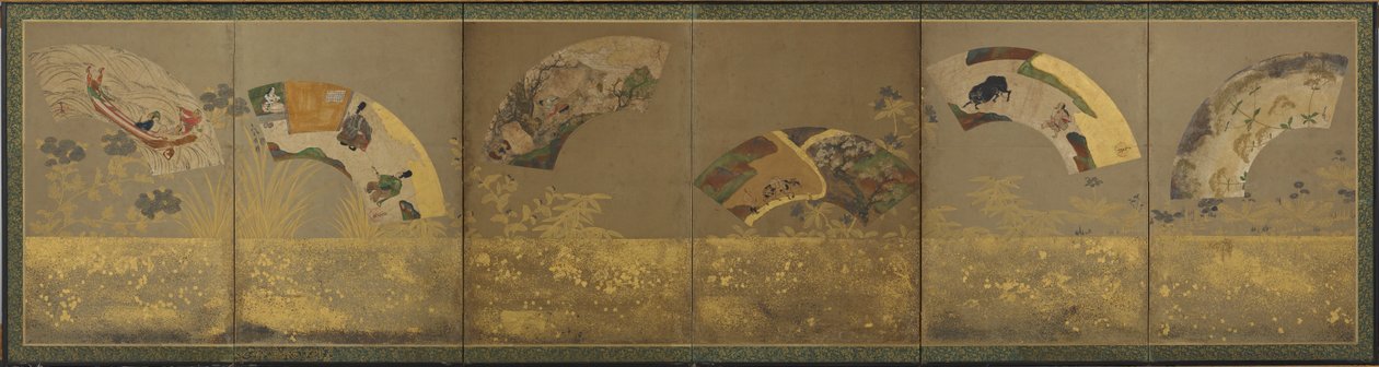Six fan papers: miscellaneous subjects, Momoyama or Edo period by Sôtatsu
