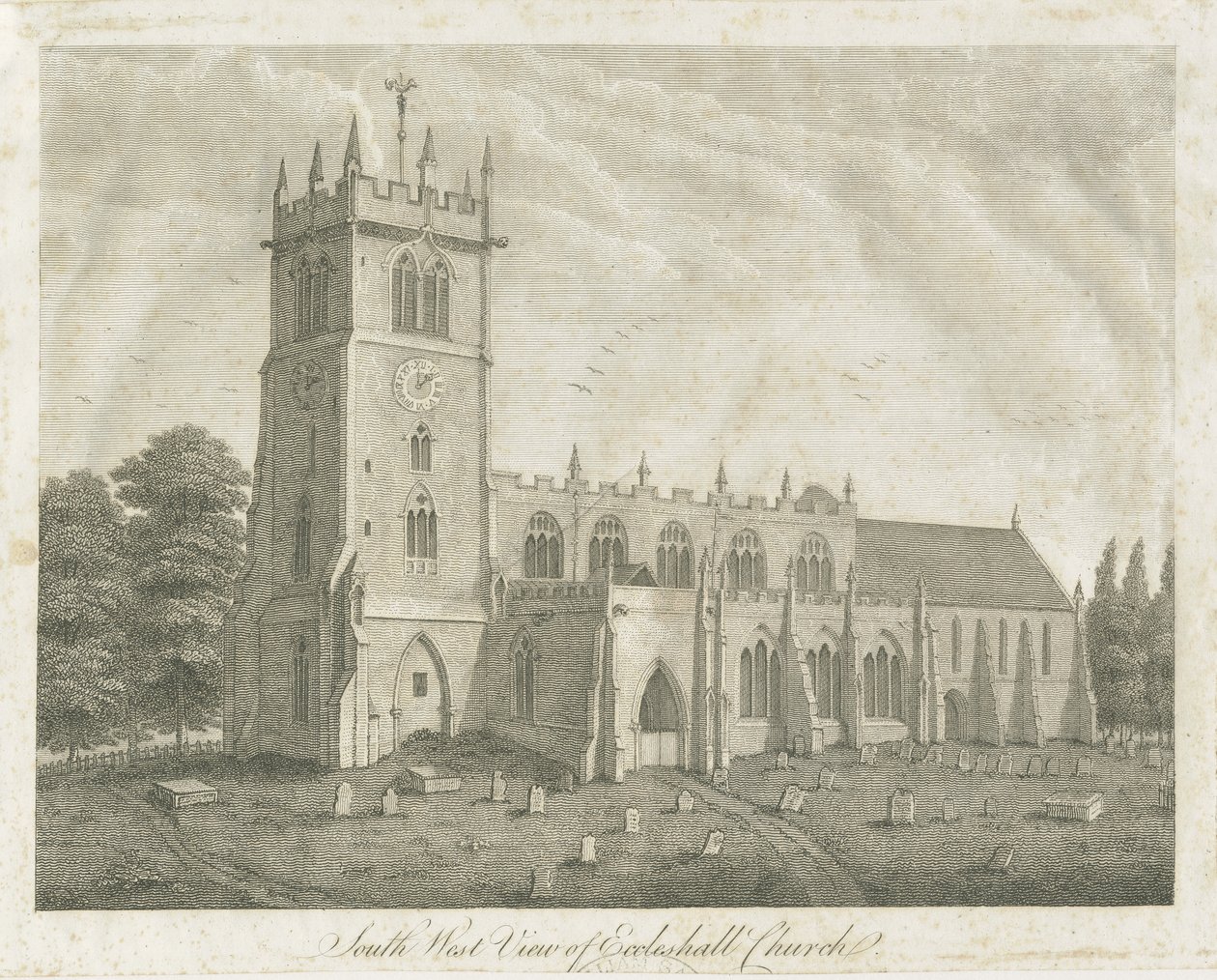 Eccleshall Church: engraving, nd [18th cent] by Stebbing Shaw