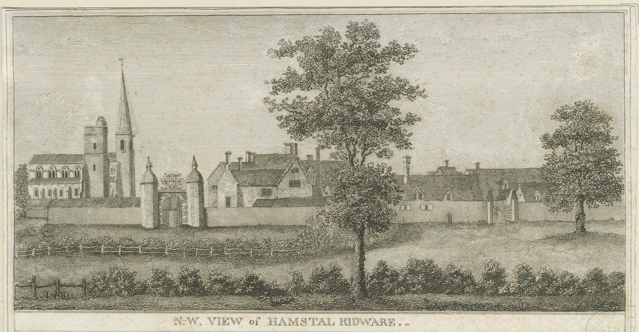 Hamstall Ridware - Church and Manor House: Engraving by Stebbing Shaw
